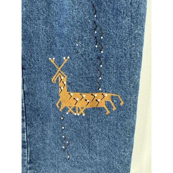 VINTAGE Denim Wrap Skirt Hand Painted by Nina Renee Constellations Stylized Deer - Picture 9 of 11
